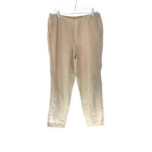 J. Jill Love Linen Tan Elastic Waist Lagenlook Straight‎ Leg Pants Size Medium